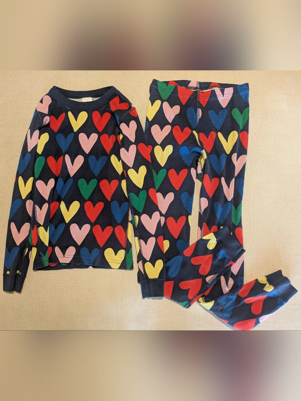 Hanna Andersson Navy Heart Print Pajama Set - Red Pink Yellow Green Blue